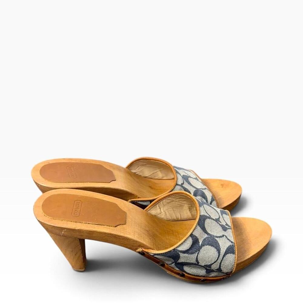 Vintage y2k Coach Brenda Blue Wood Clog Sandals - Picture 4 of 8